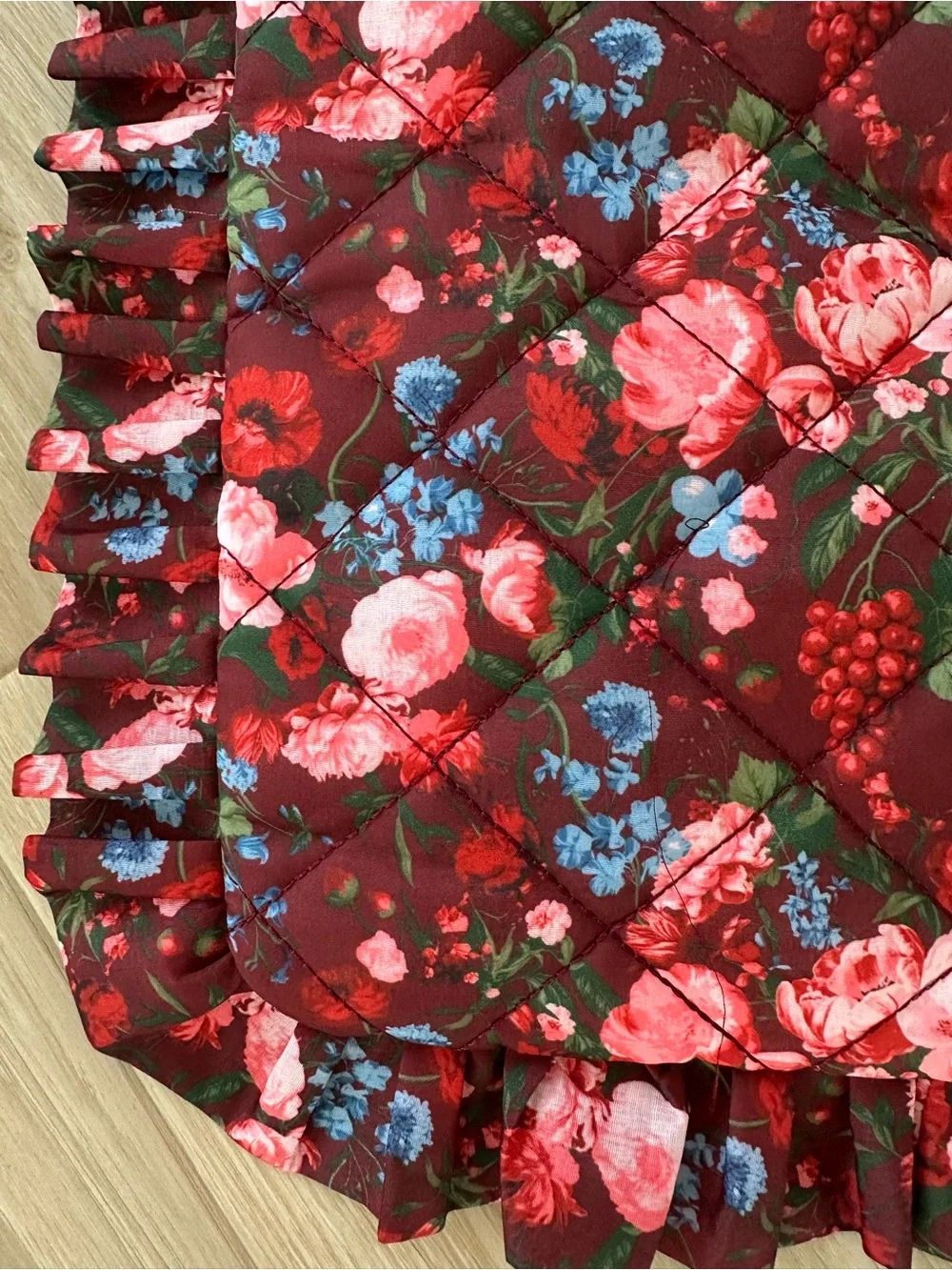 Anthropologie Floral Ruffle Tote Bag - Burgundy
